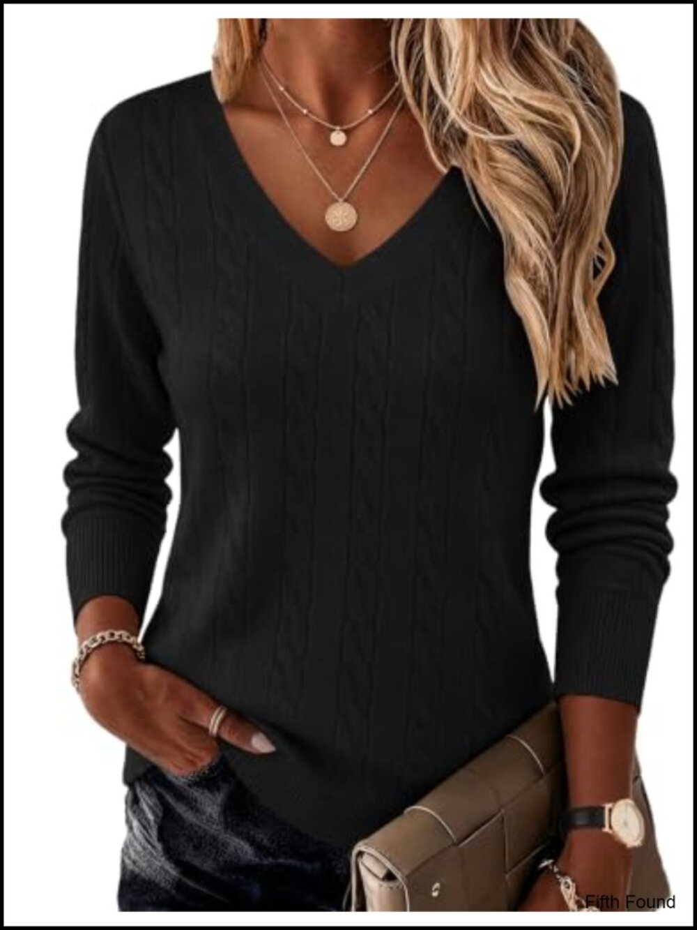 Cable Knit V-Neck Long Sleeve Pullover Sweater